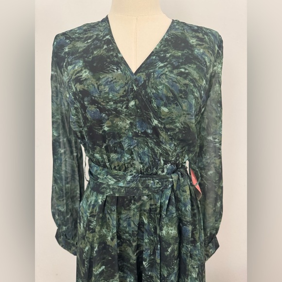 Ivy City Laney Green Watercolor Tiered Bishop Sleeve Maxi Sundress Size XXS - Picture 13 of 16